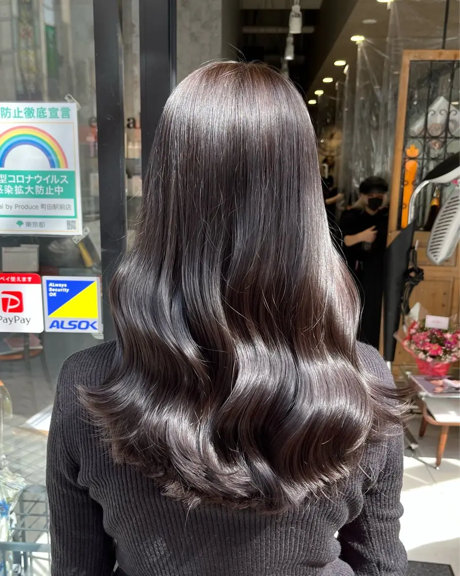 セミロング カラー ブリーチ 透明感カラー グレージュ ブリーチなしカラー カット ヘアカラー レイヤーカット/ 暗髪カラー🧸ナシコのヘアスタイル