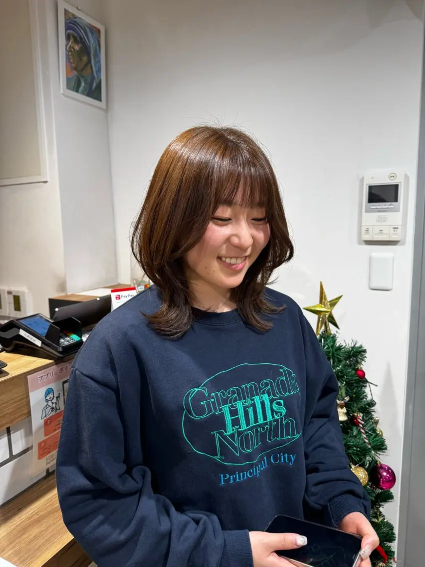 ミディアム くびれヘア 韓国風ヘア くびれレイヤー レイヤーカット レイヤー/大人ボブ 渡邉【日吉美容室】のヘアスタイル