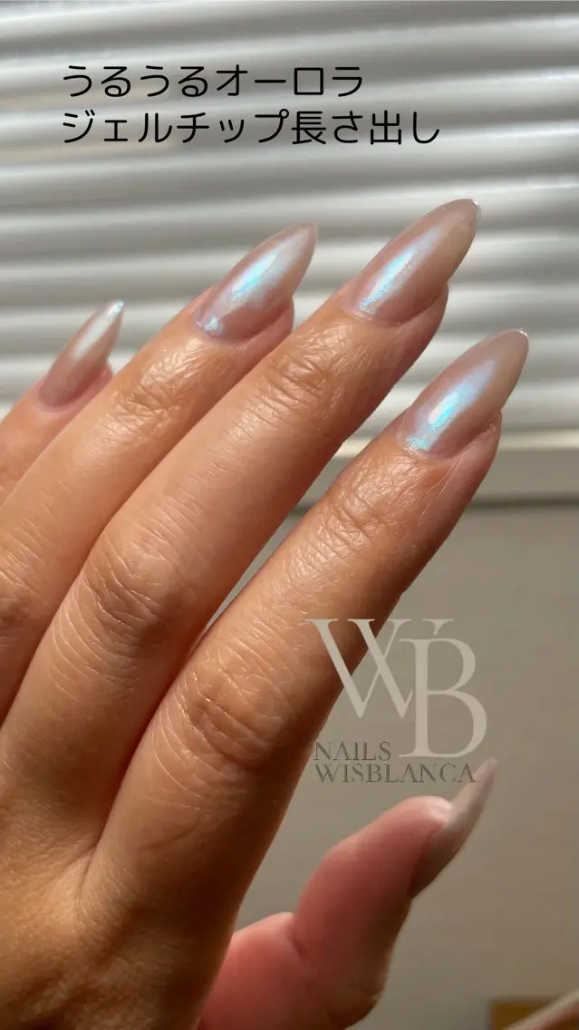 ネイル オーロラネイル 長さ出し ジェルネイル ワンカラーネイル ネイルチップ Nails wisBlancaのネイルデザイン