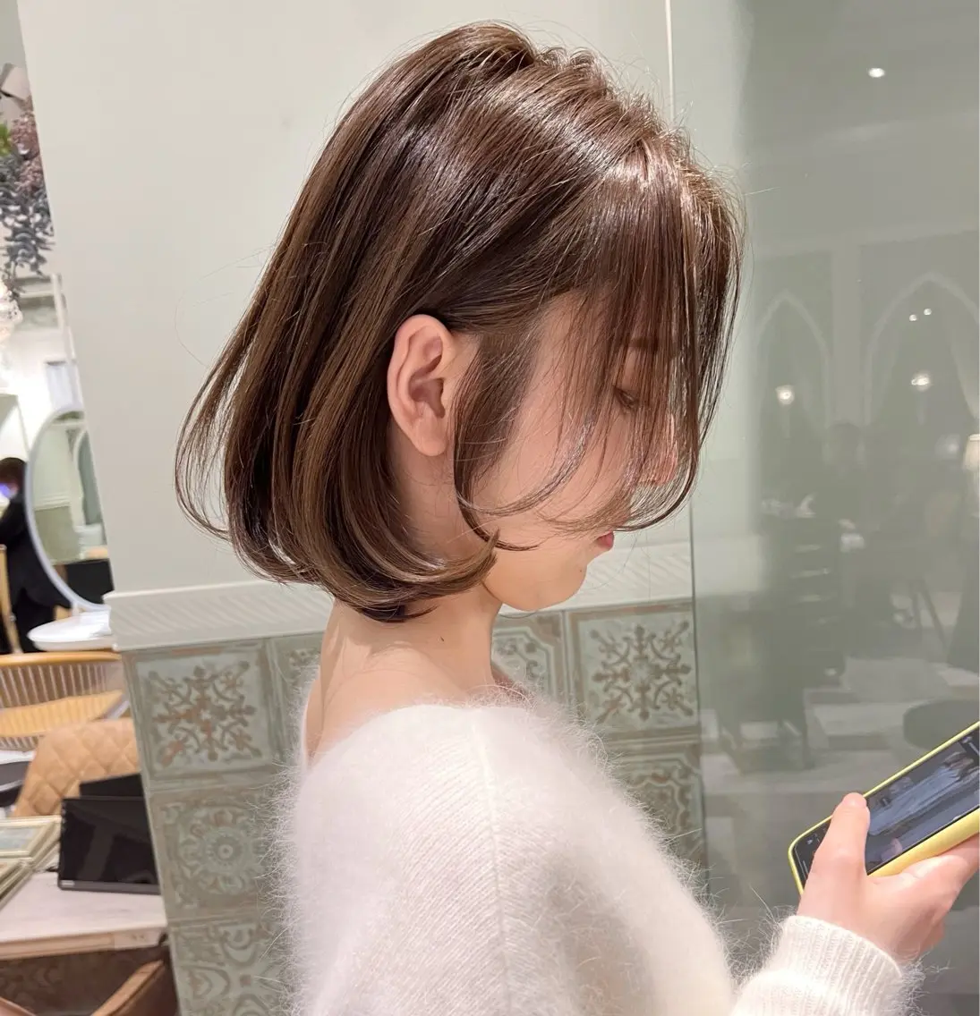 ミディアム ショートボブ 韓国風カラー ボブ くびれヘア 髪質改善 ボブ/顔周りカット /縮毛矯正/鈴木隆太のヘアスタイル