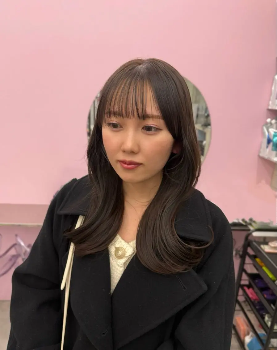 セミロング カット ヘアカラー トリートメント 髪質改善×ブリーチ なしカラー/桃愛のヘアスタイル