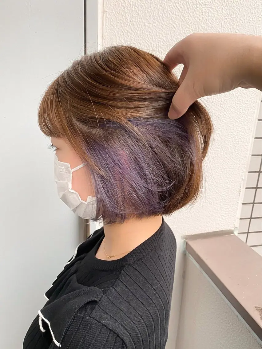 ショート カラー ブリーチ ケアブリーチ ダブルカラー イヤリングカラー ラベンダーカラー 【縮毛矯正ブリーチ】 MANATO🌈のヘアスタイル