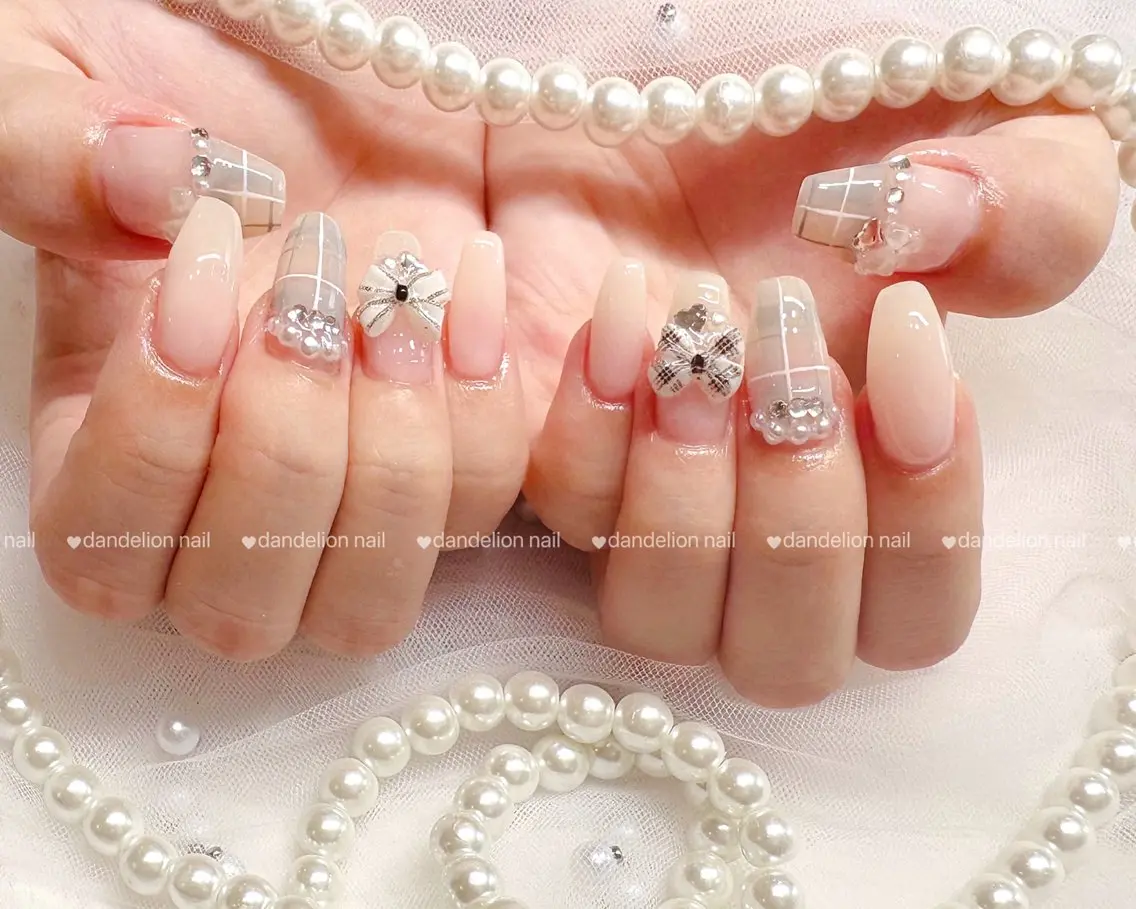 ネイル 持ち込み リボン ハンドネイル dandelion nail北千住のネイルデザイン