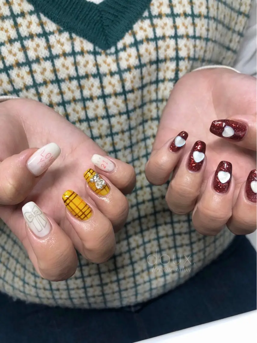 ネイル ハート 韓国ネイル ニュアンスネイル 春ネイル 冬ネイル doux. nailのネイルデザイン