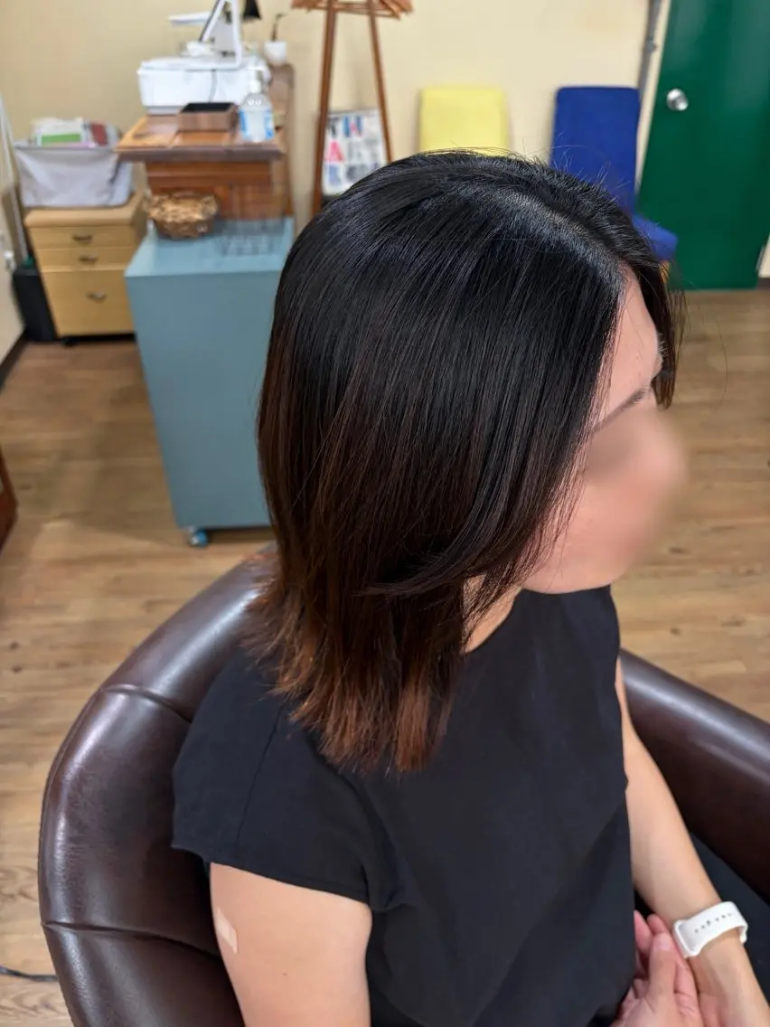 ミディアム カット 縮毛矯正 トリートメント . kanokoのヘアスタイル