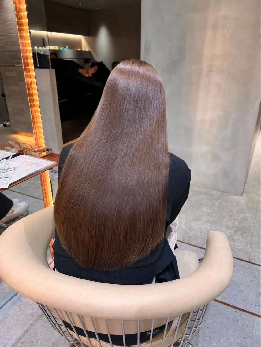 ロング カット 縮毛矯正 トリートメント 縮毛矯正／レイヤー 顔周／艶カラ-／笑璃のヘアスタイル