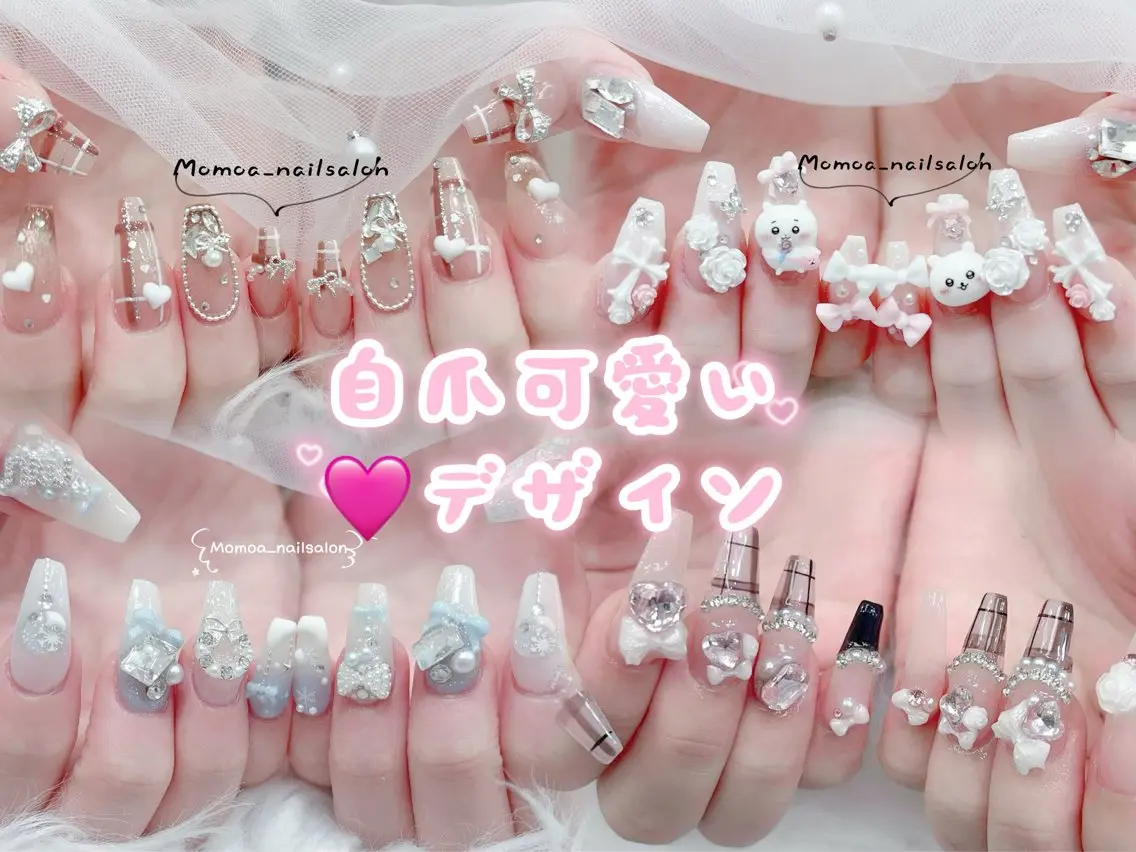 ネイル キラキラネイル 韓国ネイル スカルプネイル ハンドネイル MoMoA Nail ネイル長さ出し専門店のネイルデザイン