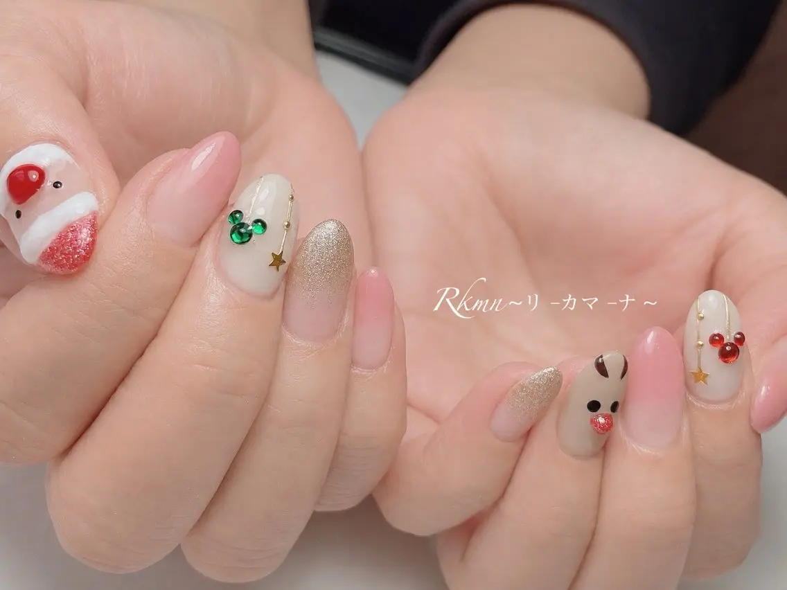 ネイル アートネイル 持ち込み スカルプネイル 冬ネイル クリスマス ハンドネイル フットネイル ハンドケア Rkmn ~リ-カマ-ナ~のネイルデザイン