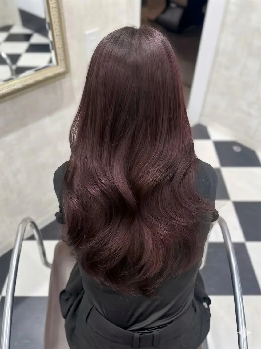 ロング カラー ブラウンカラー カシス 透明感カラー ピンクカラー バイオレットカラー ヘアカラー トリートメント 紅都🫧 透明感水光カラーのヘアスタイル