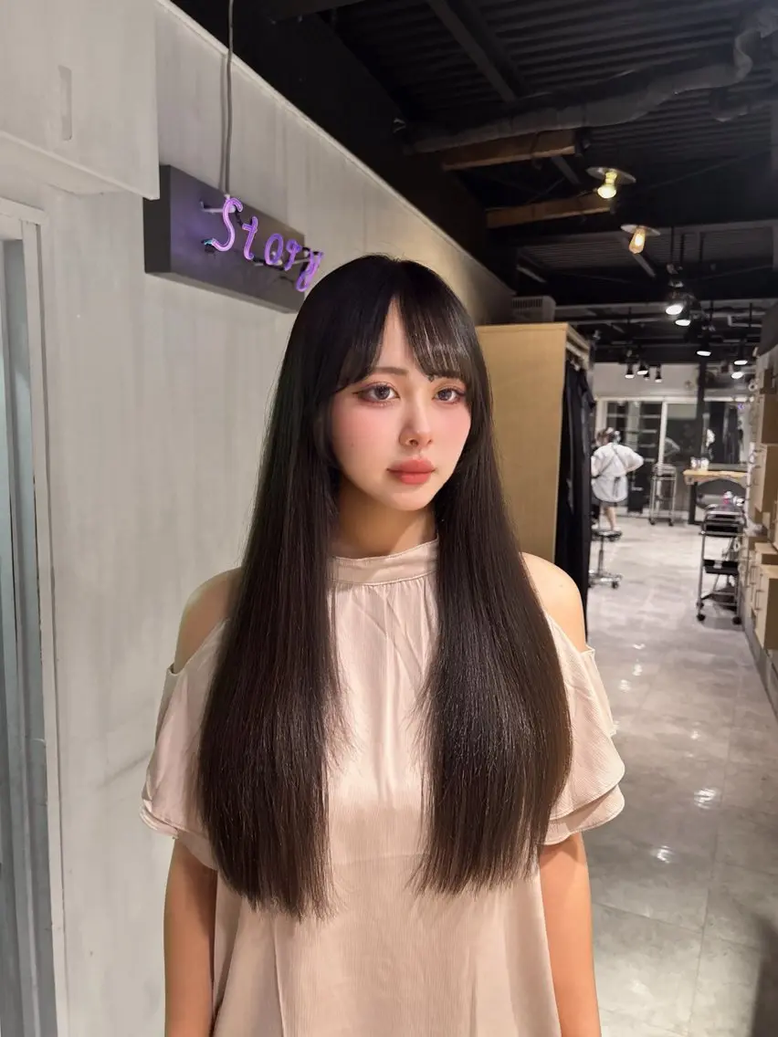ロング 韓国風カラー 姫カット 韓国風ヘア レイヤーカット ワンホンレイヤー MEI🎀レイヤー 🎀韓国styleのヘアスタイル