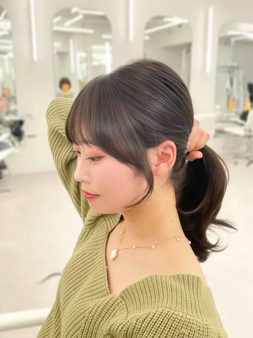 ロング 顔周りカット カット 失敗しない顔まわり× 小顔補正レイヤー難波のヘアスタイル