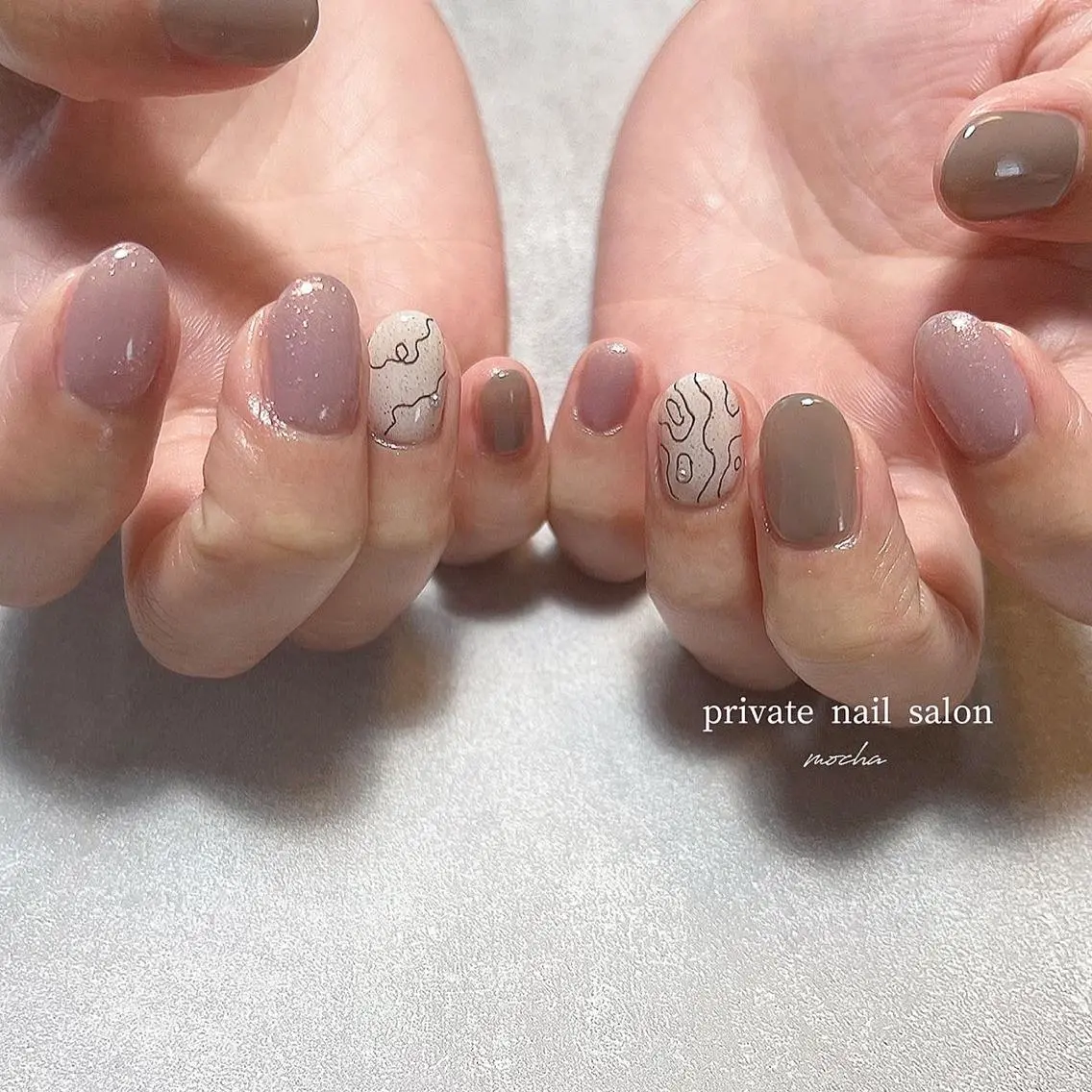 ネイル カジュアル チークネイル フレンチネイル ジェルネイル マグネットネイル ハンドネイル mocha nailのネイルデザイン