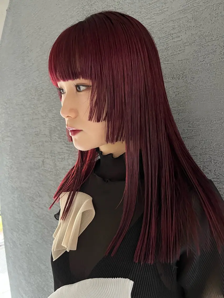ロング アッシュ ピンクブラウン レイヤーカット カット ヘアカラー ハイトーンNo.1✨ パーマ✨イマイタツヤのヘアスタイル