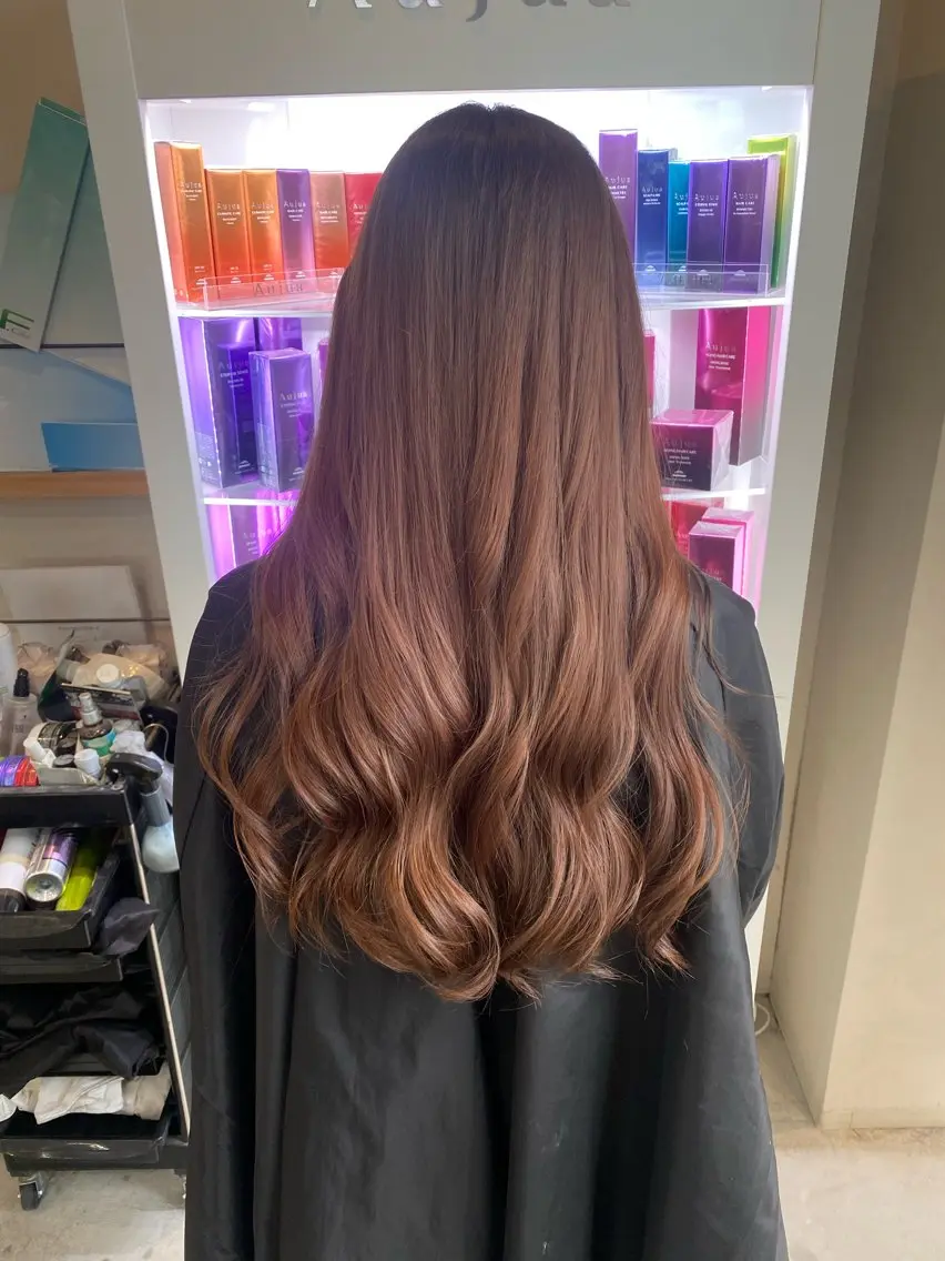 ロング カラー ブラウンカラー ダブルカラー ピンクカラー ピンクブラウン 才田 まりなのヘアスタイル