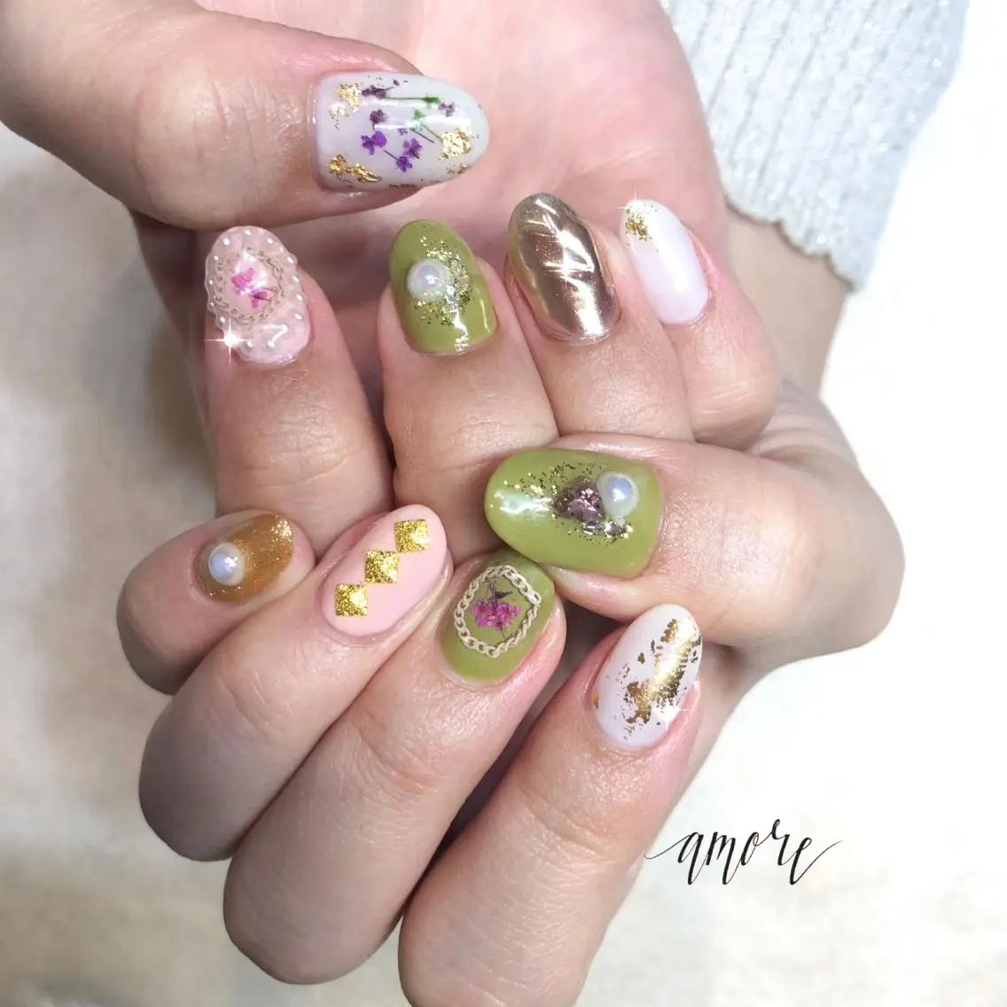 ネイル ジェルネイル ミラーネイル ニュアンスネイル 春ネイル You kyehwaのネイルデザイン