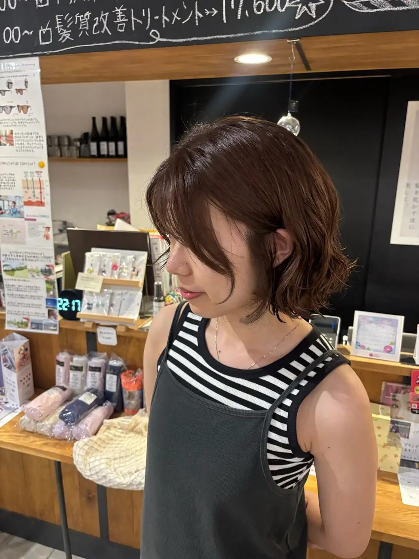 ミディアム ミディアムパーマ ボブ カット パーマ はっとり ななせのヘアスタイル