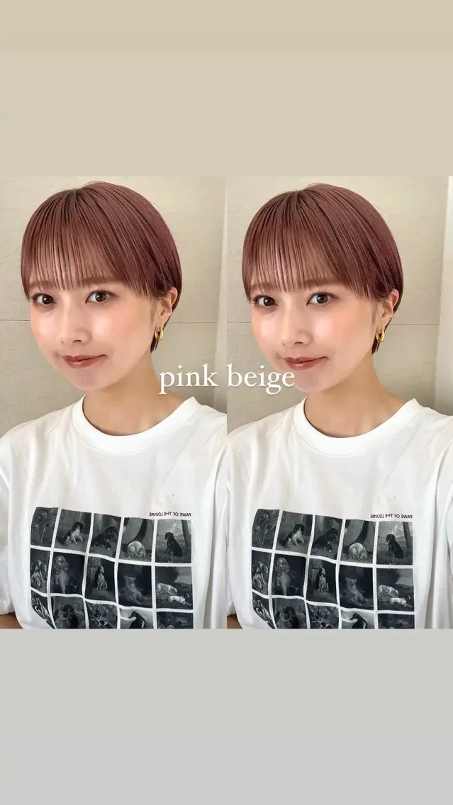 ショート カラー ベージュカラー ピンクカラー ピンクベージュ 顔まわり🥨レイヤー /透明感/水口舞奈のヘアスタイル