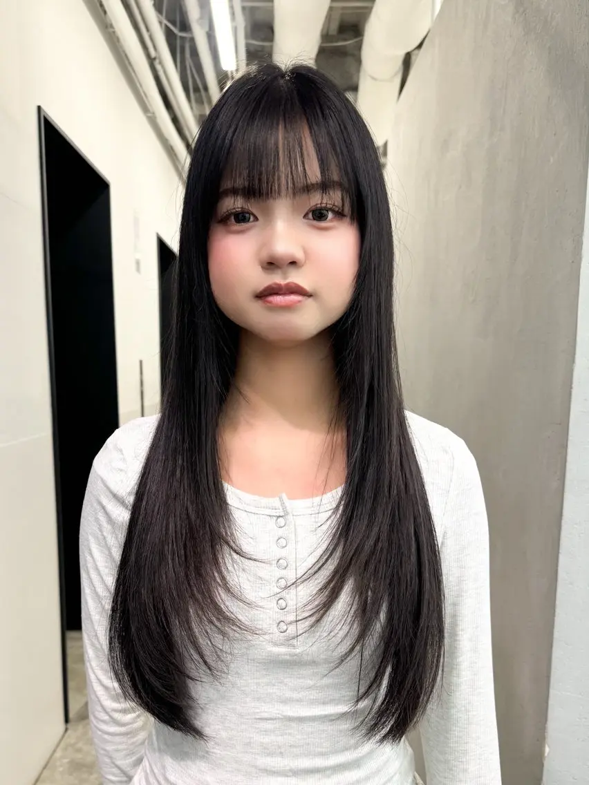 ロング 韓国風ヘア レイヤーカット 美髪矯正 韓国レイヤーのヘアスタイル