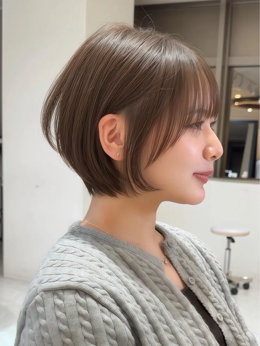 ショート カラー カット 縮毛矯正 トリートメント 🌟透明感カラー× 小顔カット いっせいのヘアスタイル