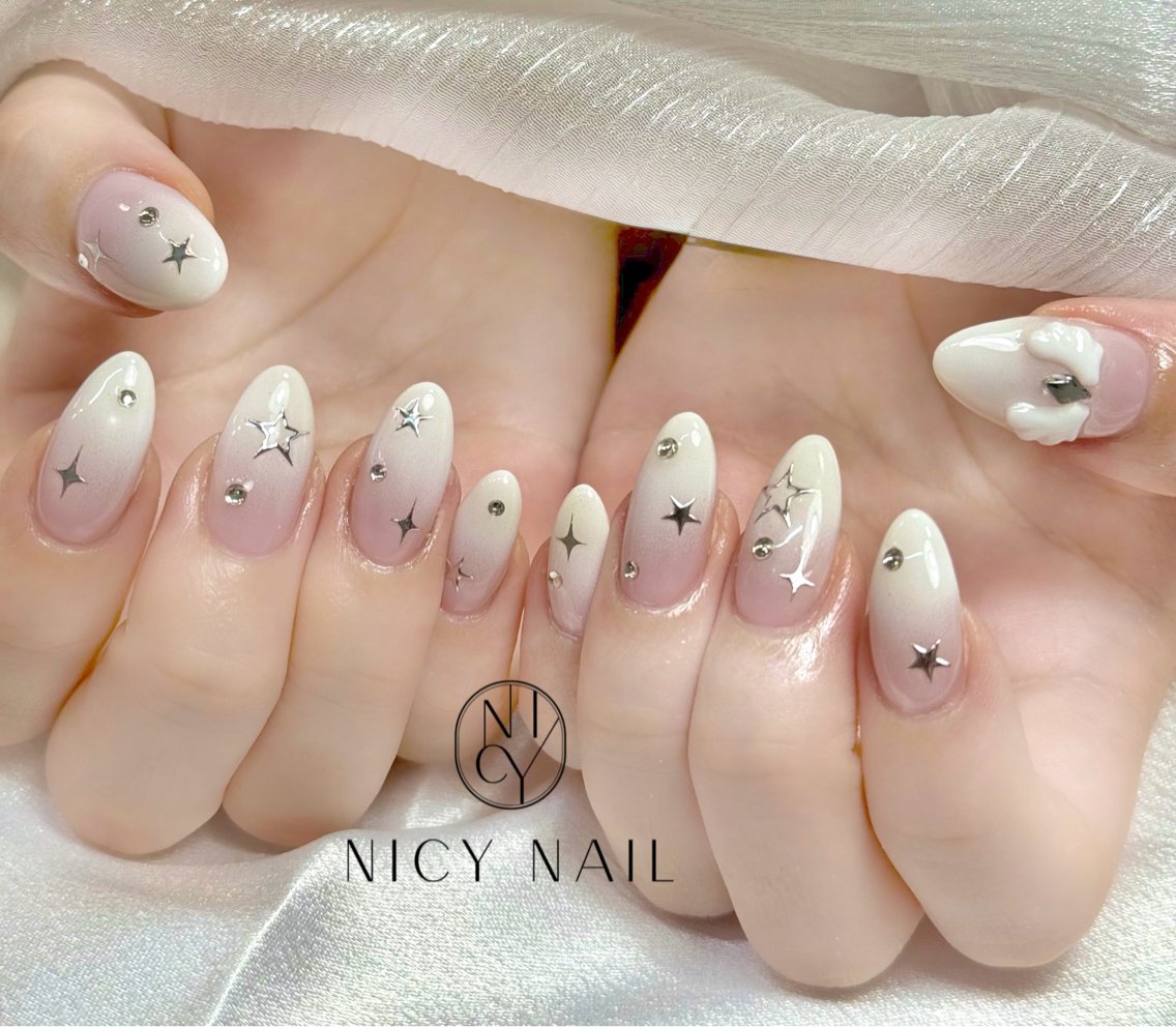 ネイル アートネイル オーロラネイル ブルー チークネイル フットネイル ハンドネイル Rika_ Nicy Nailのネイルデザイン