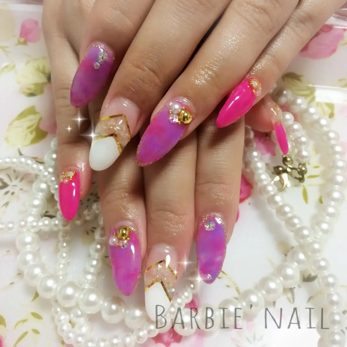 ネイル フレンチネイル ジェルネイル ピンク パープル スカルプネイル 27salon yuinaのネイルデザイン
