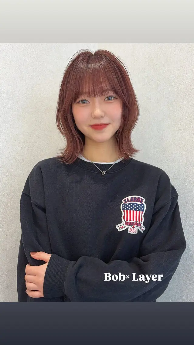 ミディアム ボブ くびれヘア レイヤーカット Fujimaki Amiのヘアスタイル