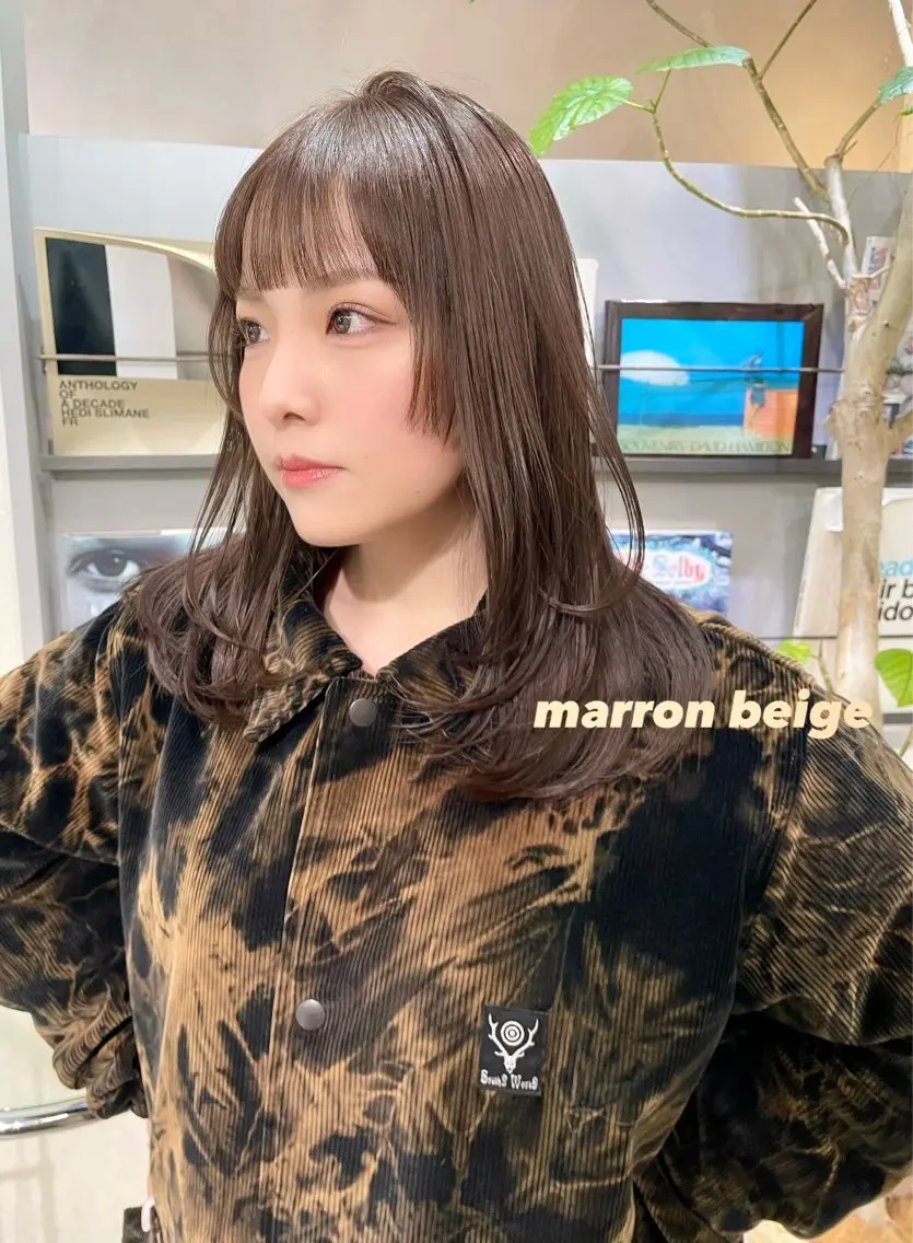 ミディアム カラー ベージュカラー 透明感カラー ヘーゼル オリーブカラー 髪質改善 カット ヘアカラー トリートメント カノン/透明感カラー /酸性ストレートのヘアスタイル