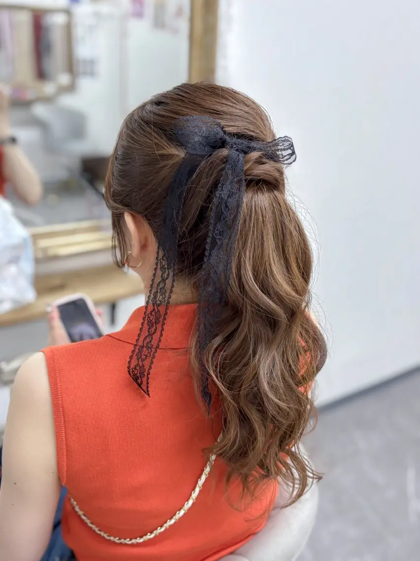 セミロング ヘアアレンジ ポニーテール ヘアセット ⭐︎moe 【ヘアメイク🧸】のヘアスタイル