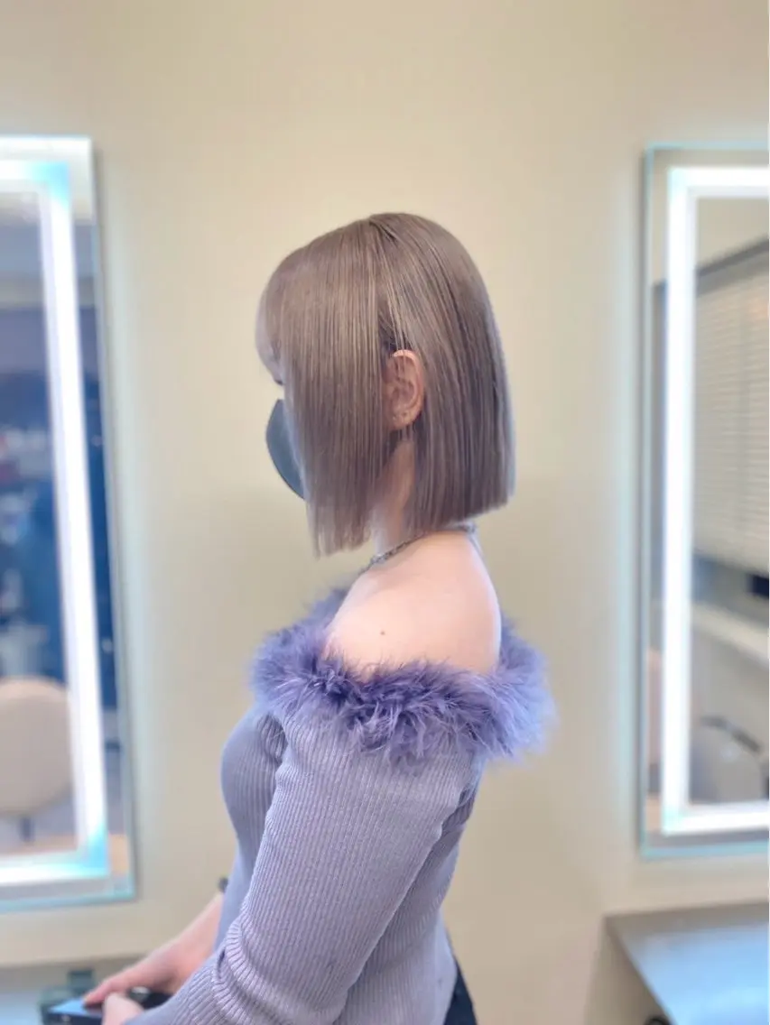 ミディアム カラー アディクシーカラー バレイヤージュ ブリーチ デザインカラー ダブルカラー カット トリートメント ナチュラルレイヤー/ ボブパーマ/カネコのヘアスタイル