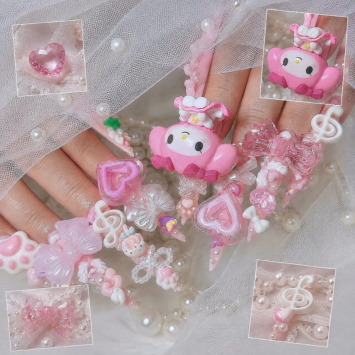 ネイル クリアネイル ハート キラキラネイル 韓国ネイル ロングネイル Sora NAILのネイルデザイン