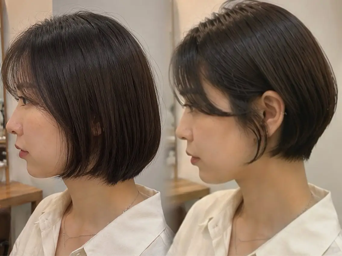ショート ボブ 顔周りカット 髪質改善 韓国風ヘア レイヤーカット カット ヘアカラー トリートメント 丸みショートボブ Narumi✂︎のヘアスタイル