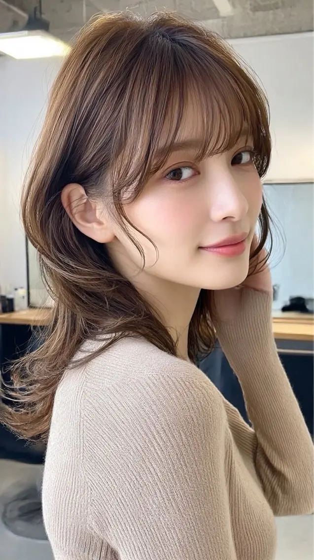 ミディアム カラー ヘアカラー 🍒モテ暖色カラー × うる艶✧ ゆなのヘアスタイル