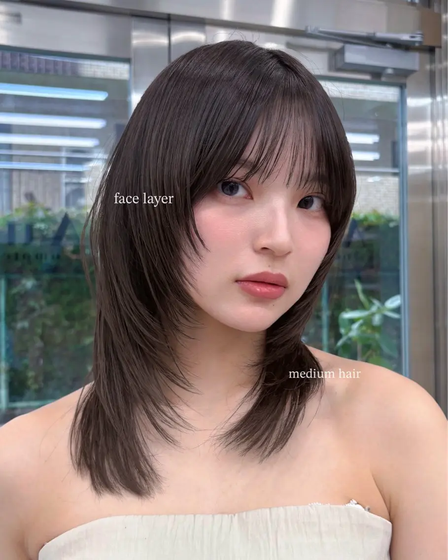 ミディアム 顔周りカット カット ヘアカラー トリートメント manami/ ハッシュレイヤーのヘアスタイル