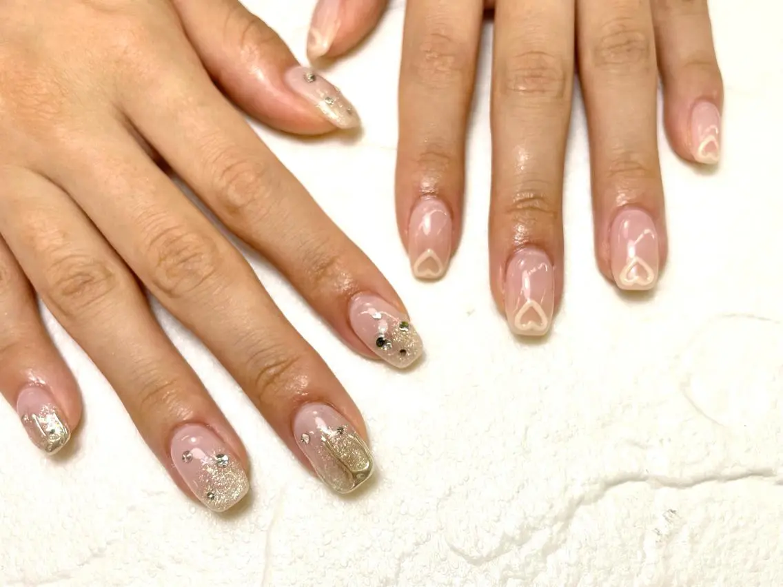 ネイル グラデーション ハート ラメ(グリッター) ラメグラデーション 持ち込み MINORI Nail&Waxのネイルデザイン