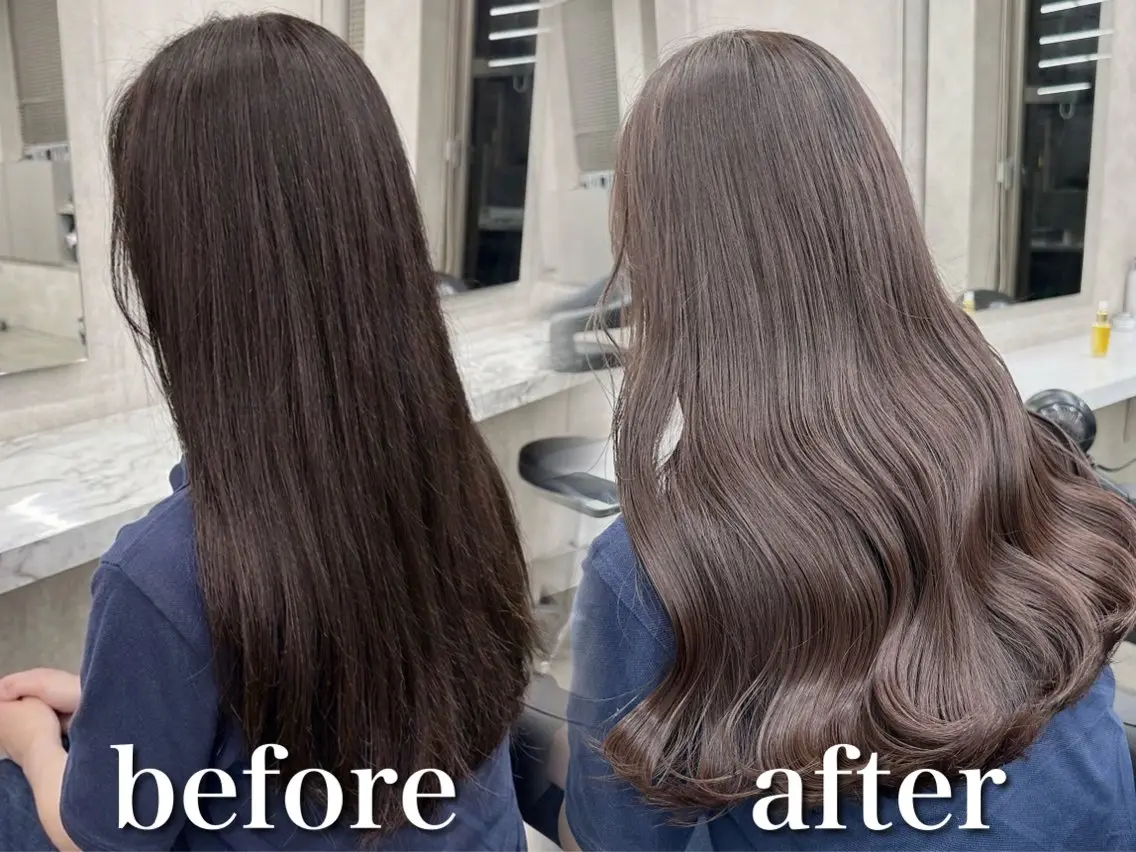 ロング カラー カット ヘアカラー トリートメント ブリーチ縮毛矯正加藤 赤み無し透明感ヘアのヘアスタイル