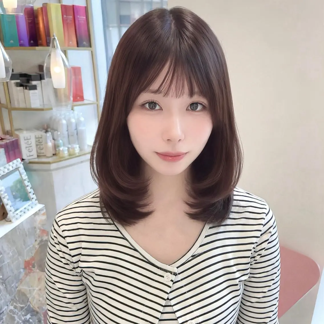 ミディアム ミディアムレイヤー レイヤーカット 𝑚𝑖𝑤𝑎 / 顔周り/レイヤーのヘアスタイル