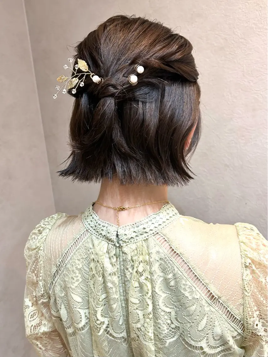 ヘアアレンジ ハーフアップ ボブ ヘアセット 児玉 りなのヘアスタイル