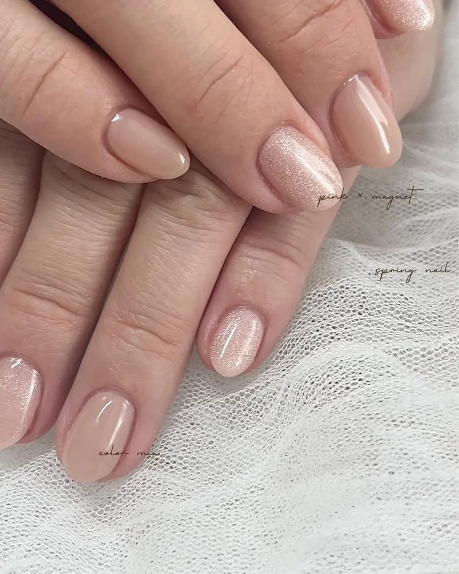 ネイル ラメ(グリッター) マグネットネイル ワンカラーネイル ピンク ピンクベージュ nail salon slothのネイルデザイン