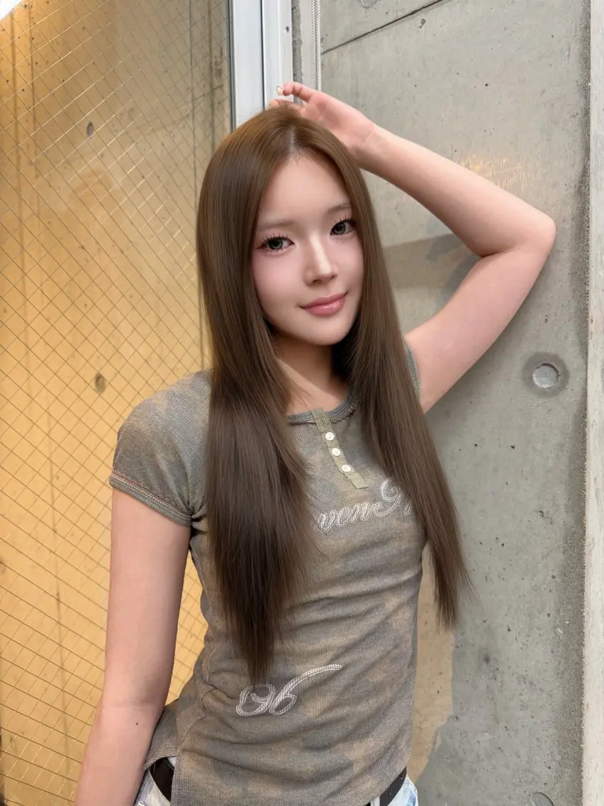 ロング ヘアカラー 韓国ヘア💖Wカラー 💖透明感カラー💖のヘアスタイル