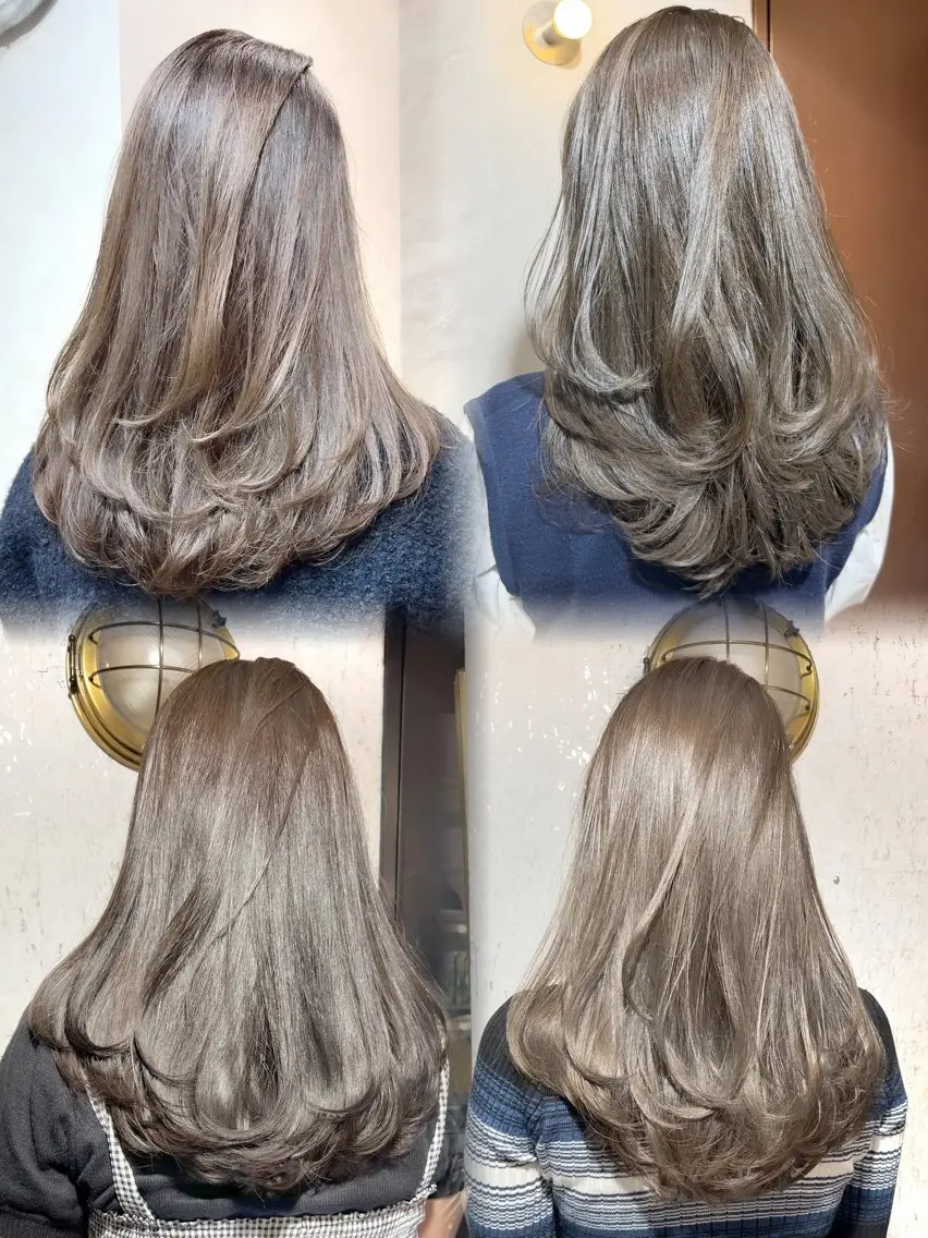 ミディアム カラー グレージュ レイヤーカット カット ヘアカラー トリートメント レイヤー/上品 色素カラー/山口のヘアスタイル