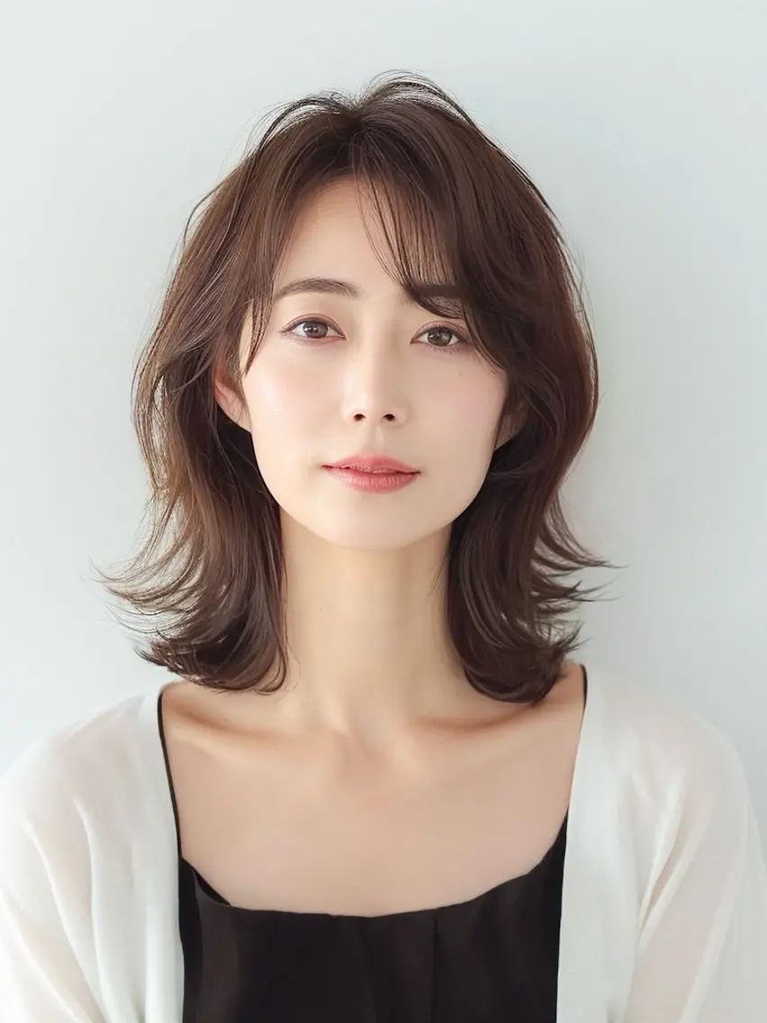 ミディアム パーマ くびれヘア くびれレイヤー レイヤーカット ✨落ち着いた接客 💡高橋優也💡のヘアスタイル