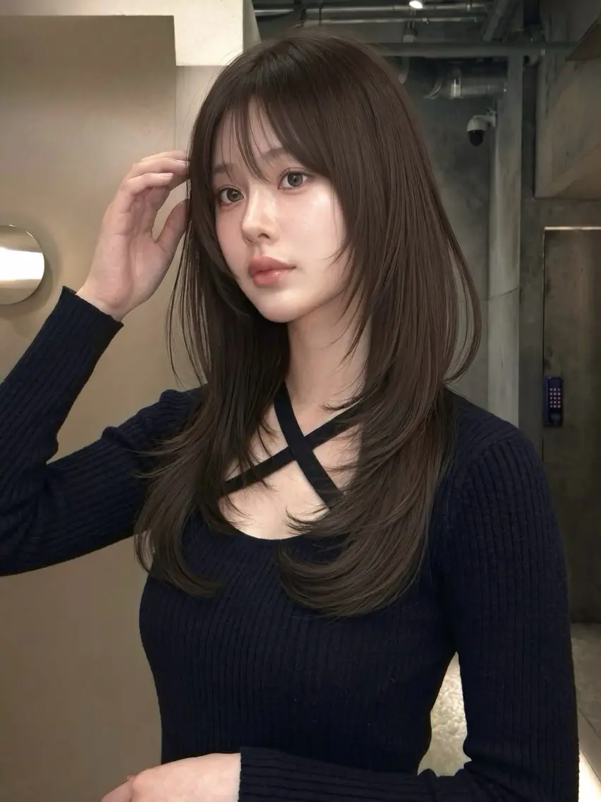 ロング 韓国風ヘア レイヤーカット ロング メンズ特化/レイヤー 垢抜け／表参道のヘアスタイル