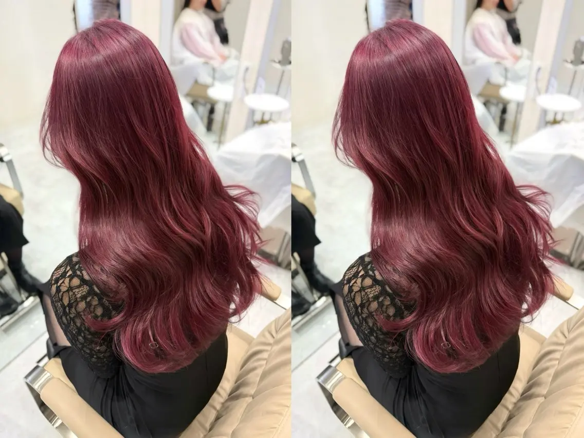 ロング カラー レッドカラー カット ヘアカラー 韓国ヘア　野々山 ゆうとのヘアスタイル