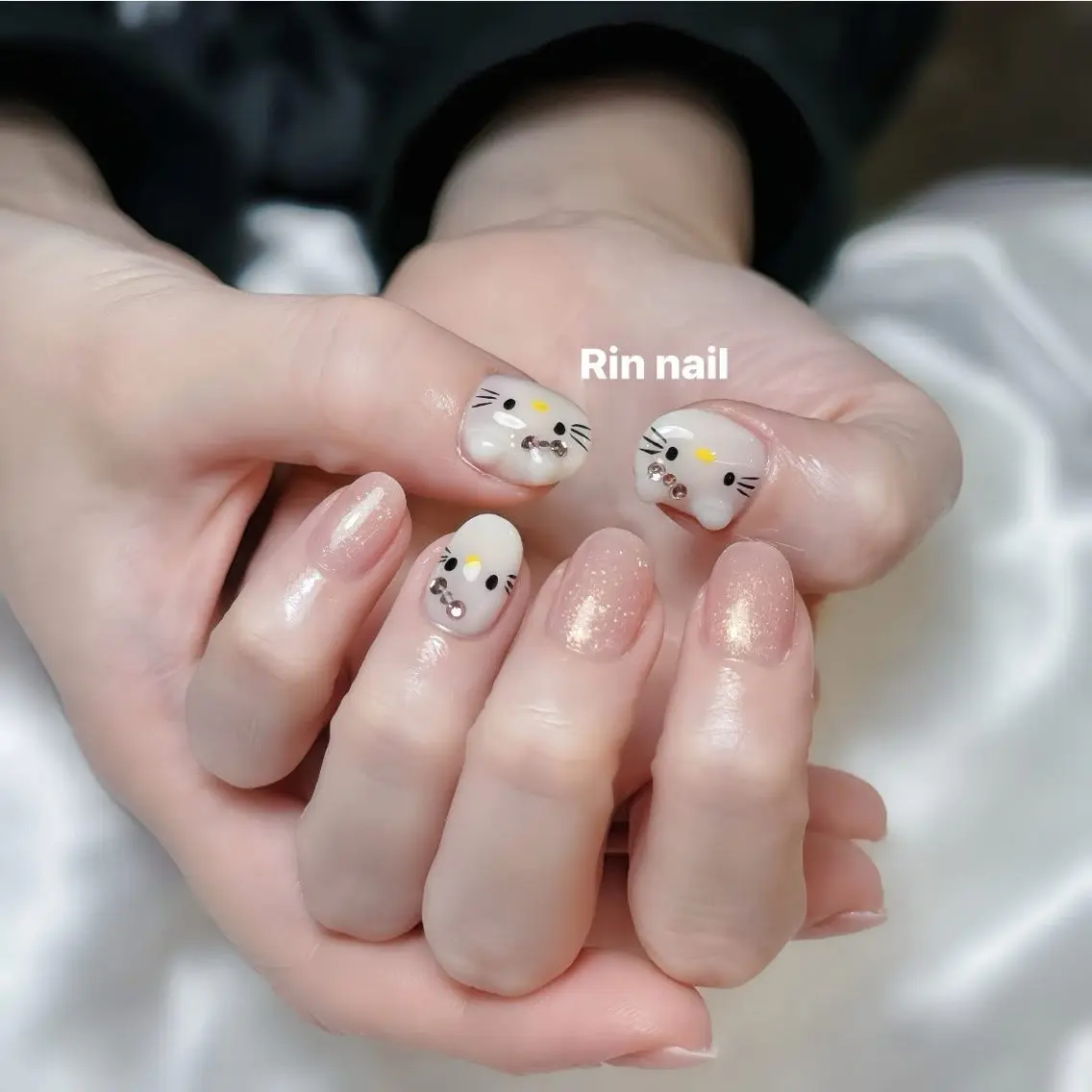 ネイル アニマル柄 ボルドー ブラウン チークネイル フレンチネイル ハンドネイル Rin Nail 新大久保店のネイルデザイン