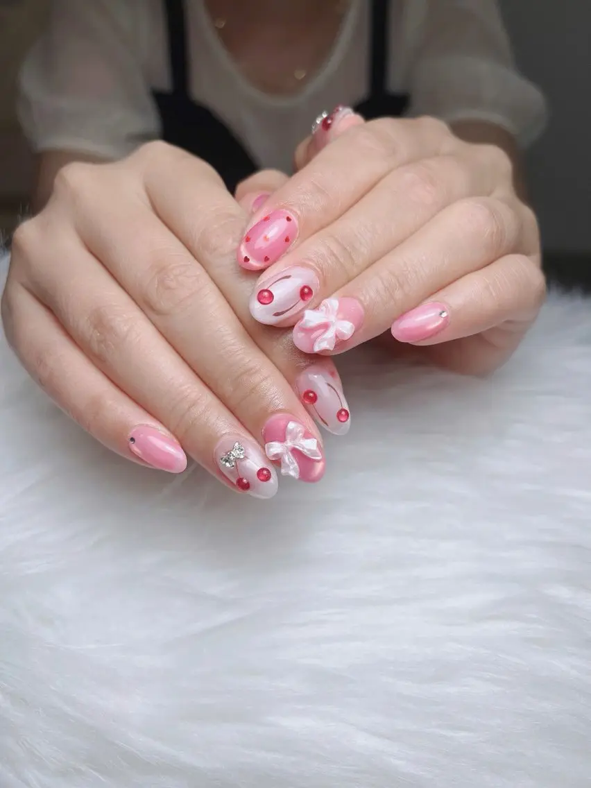ネイル ハート 韓国ネイル 春ネイル 夏ネイル バレンタイン Sora nail 長さ出し専門店のネイルデザイン
