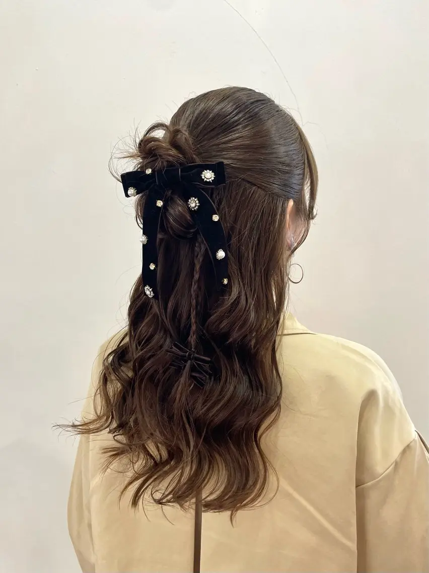 セミロング ヘアアレンジ ハーフアップ ボブ 顔周りカット 韓国風ヘア レイヤーカット ヘアセット fulam － KAEDEのヘアスタイル