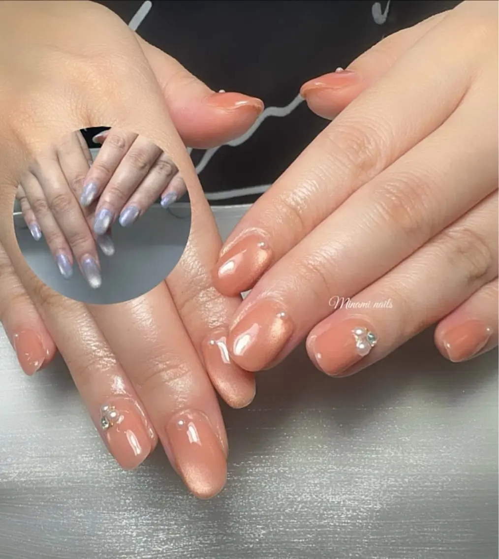 ネイル アートネイル ガーリー キラキラネイル 韓国ネイル マグネットネイル ハンドネイル Minami Nailsのネイルデザイン