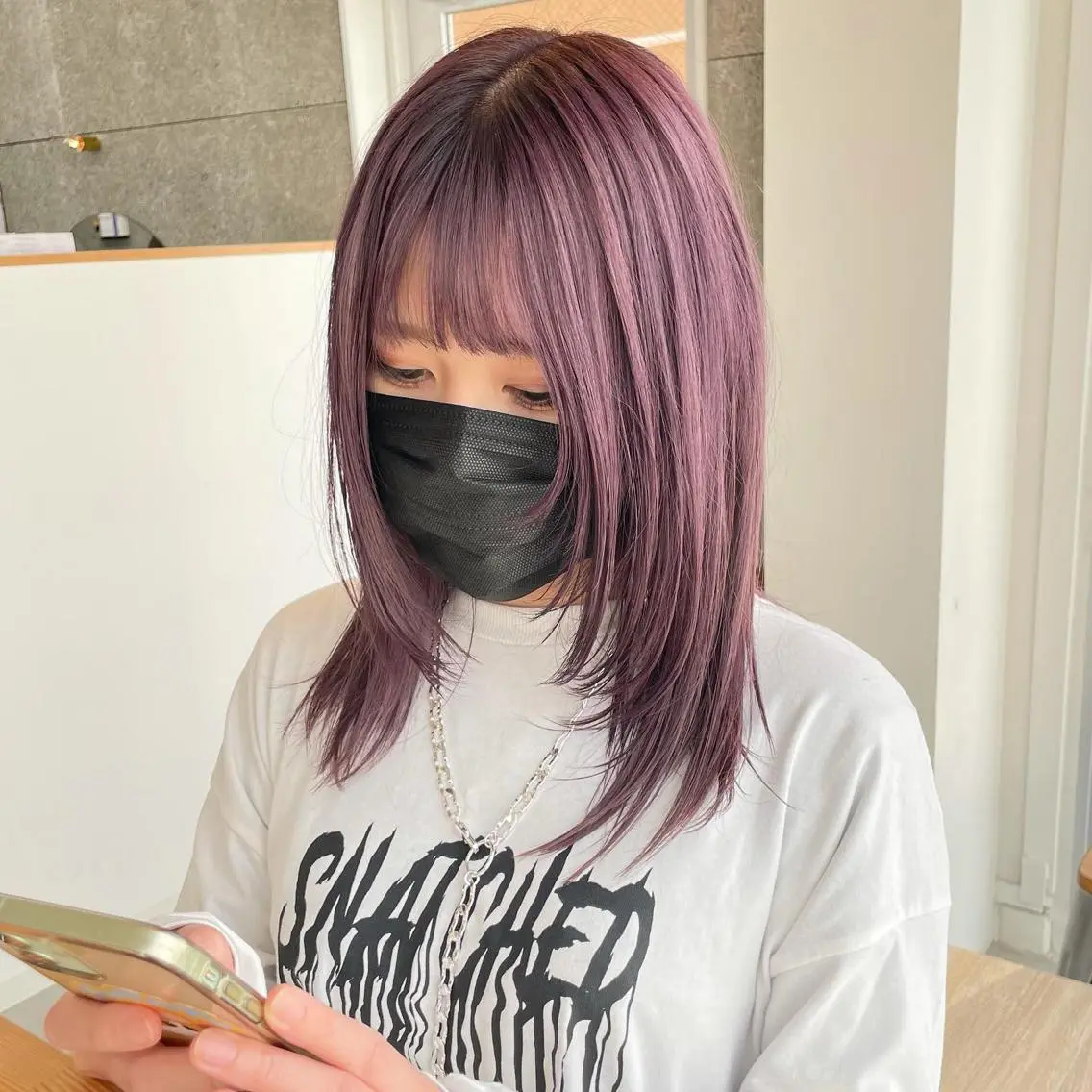 ミディアム カラー ミディアムレイヤー ブリーチ ケアブリーチ ピンクカラー パープルカラー ヘアカラー トリートメント Lull1人美容室 バレイヤージュのヘアスタイル