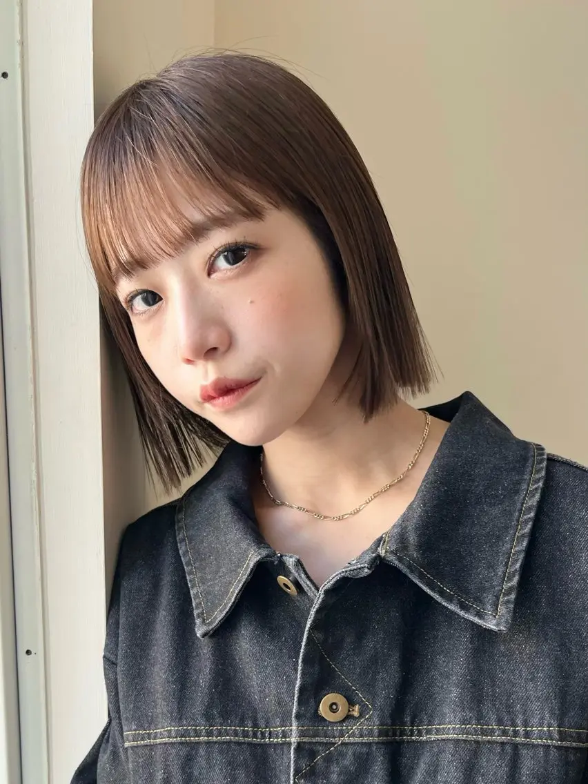 ショート 切りっぱなしボブ ショートボブ ボブ ショートヘア 縮毛矯正 福岡美容師 透明感カラーのヘアスタイル