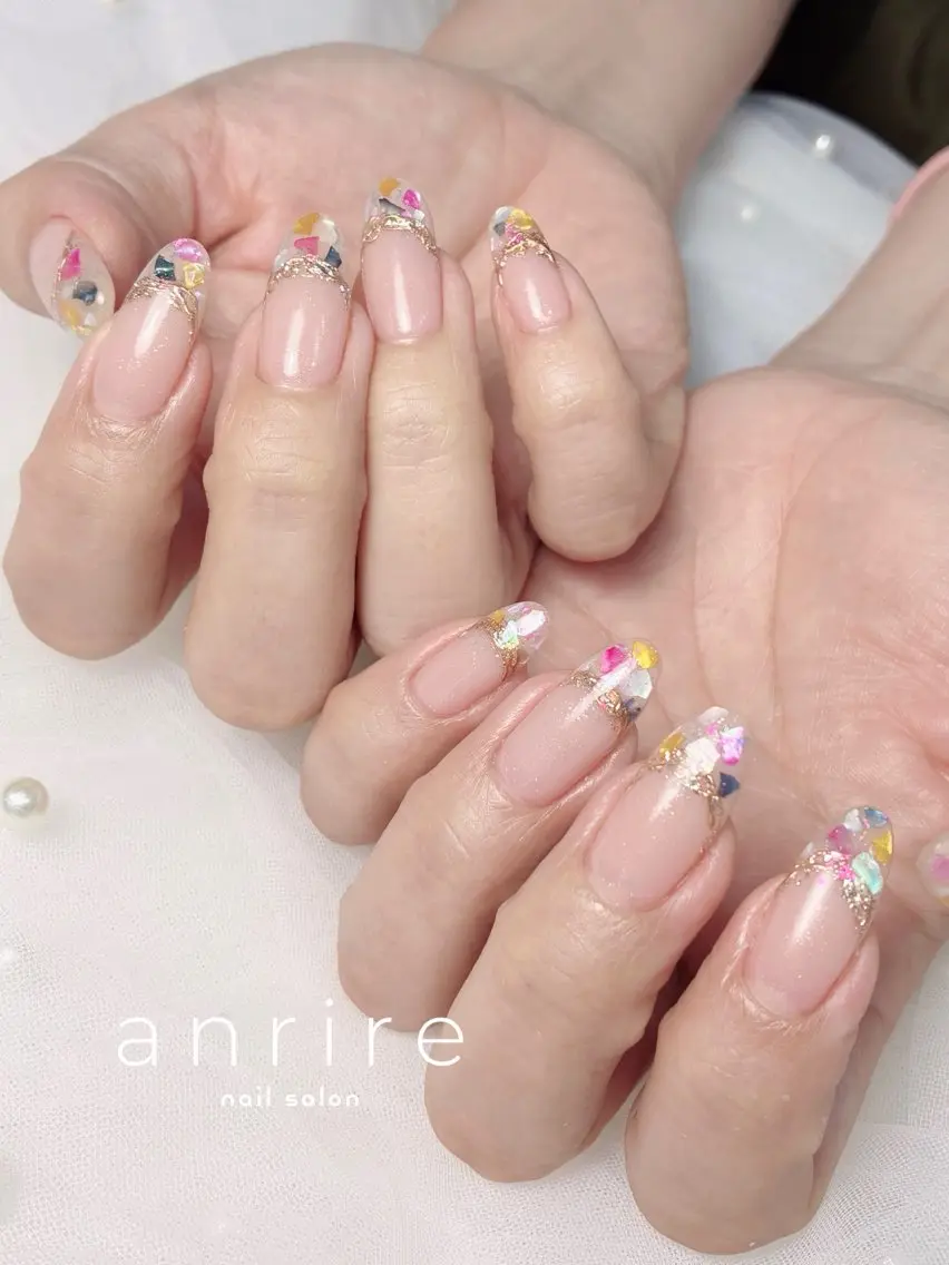 ネイル フレンチネイル 持ち込み ピンク ピンクベージュ 夏ネイル ハンドネイル nailsalon anrireのネイルデザイン